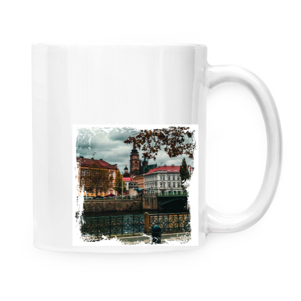 Hrnek malý bílý s potiskem HK - Věž
